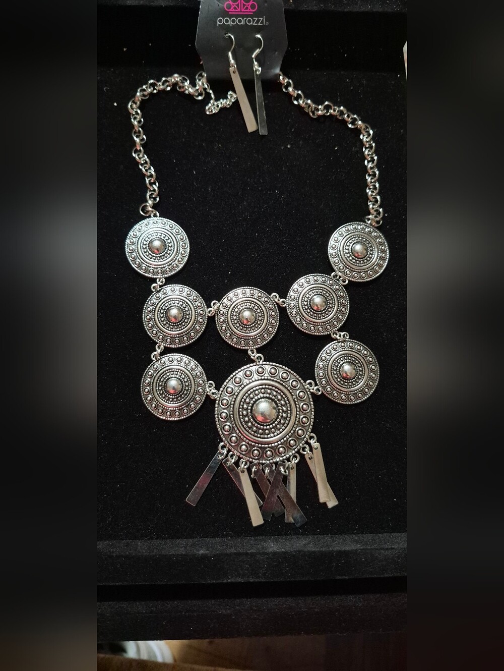 Paparazzi Silver Medallion Fringe Statement Necklace